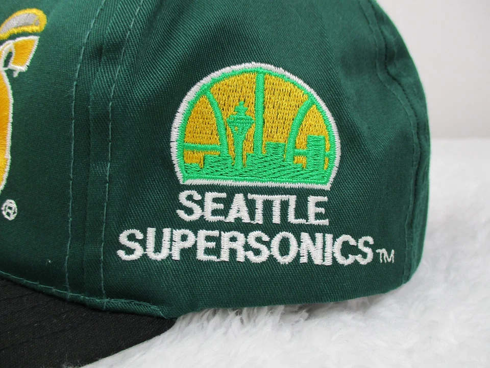 Gorra de colección Seattle Super Sonics Snapback NBA verde terremoto logotipo grande cabeza de bloque Foto 4 de 4