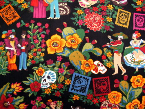 Alexander Henry Folklorico La Mascarada 8856-B-Blk Brite Cotton Fabric BTY
