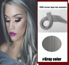 12A RUSSIAN TAPE IN HAIR Extension SILVER GREY PIANO 40Pc 100g STRAIGHT FASTSHIP