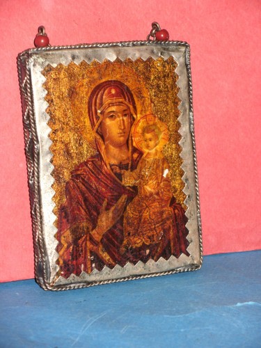 Einzigartige russische handgefertigte Ikone der Jungfrau Maria mit Christus i...