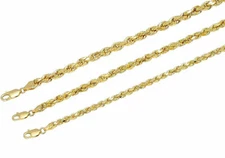 Real 10k Yellow Gold 3mm-5mm Diamond Cut Rope Chain Necklace 16"-30" Hollow