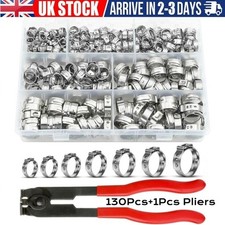 130x Single Ear Hose Clamps Assorted Stainless Steel O Fuel Pipe Clip Hose Plier