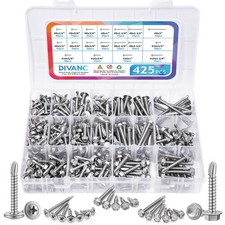 425PCS Self Tapping Screws for Metal, 410 Stainless Steel Self Drilling Screw...