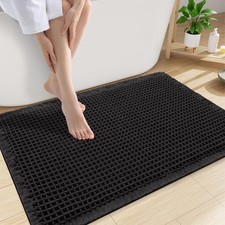 Black Waffle Bath Mat 30x20 Inch Extra Soft Absorbent Non Slip Quick Dry Rug