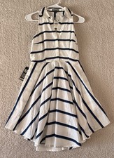 NWT Express Sleeveless Blue Striped Shirt dress, Size 2, With Collar