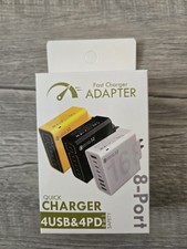 8 Port Fast Charger 4 USB  4 PD Quick Charge 3.0 Wall Adapter Black Multi...