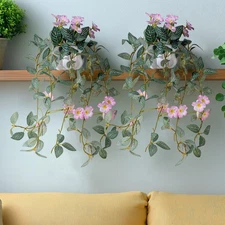 2 PCS Pink Artificial Hanging Plant with Pot Faux Greenery for Wall Decor