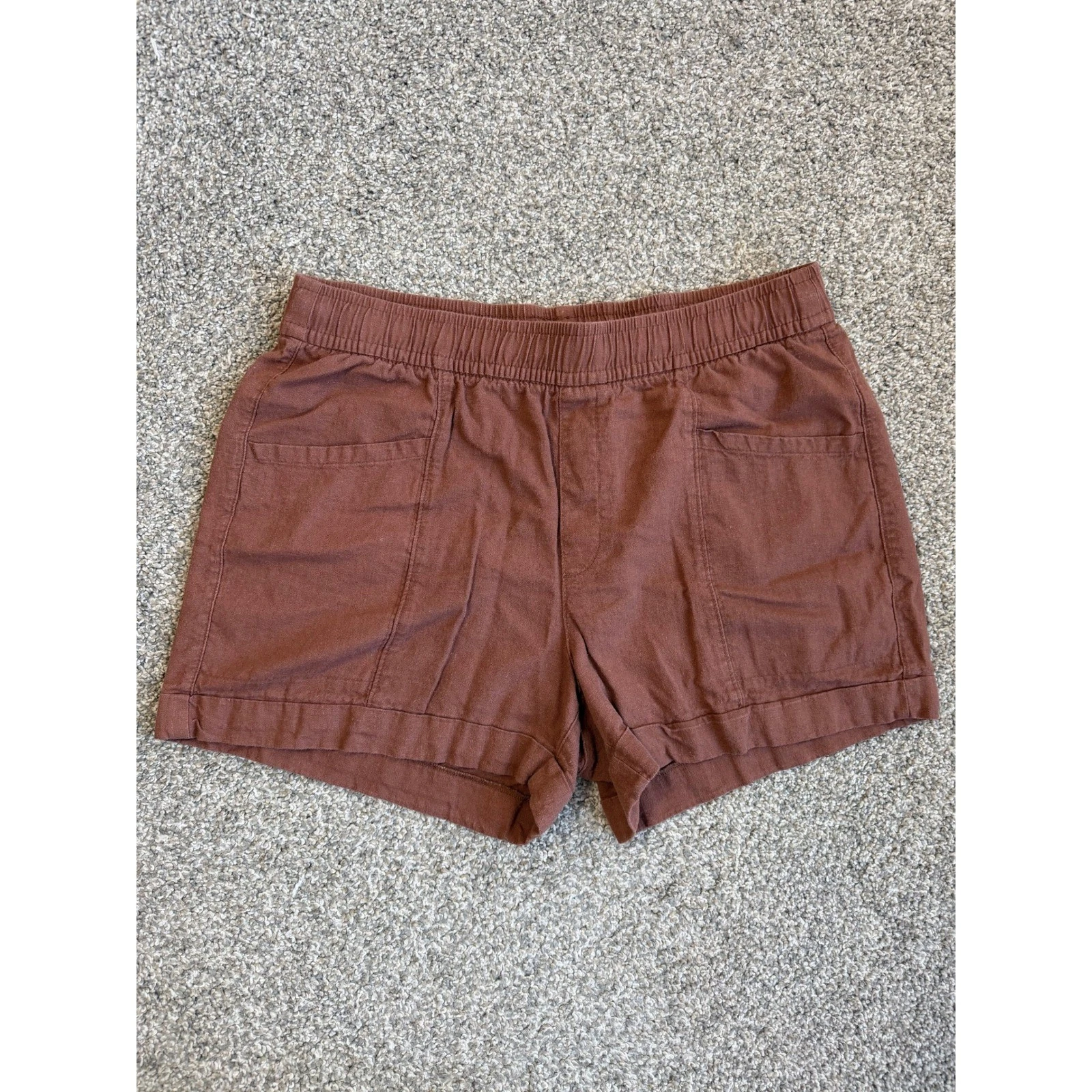 Old Navy Womens Linen Blend Pull On Shorts Terracotta Brown Elastic Waist M