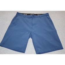 Hurley Hybrid Shorts Men 36 Blue Stretch Boardshort Swim Golf Flat Zip Pocket