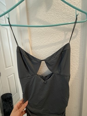 Tiger Mist Gray Solid Ruched Sleeveless Short Dress Womens Size M Regular