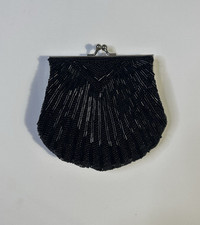 Vintage VTG EUC BLACK BEADED Evening Shoulder Bag Clutch Clamshell BEAUTIFUL
