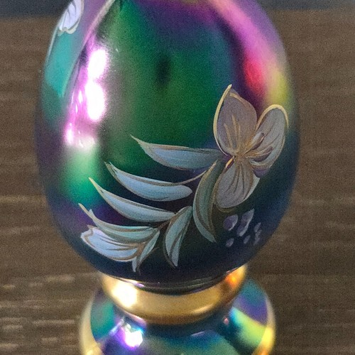 3.5in Fenton Art Glass Egg Carnival Limited 1489/2500 Flower HandPainted 1982-85 - Picture 3 of 7