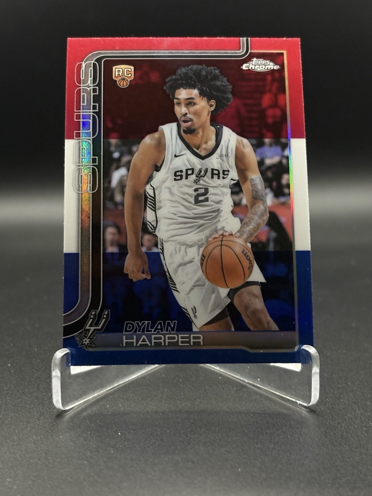 2025-26 Topps Chrome Dylan Harper Red White & Blue Refractor Rookie RC #252