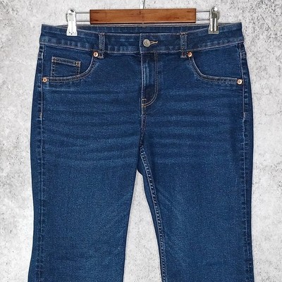 DIVIDED by H&M womens flared jeans size 12 stretch mid rise blue dark wash