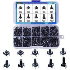 250PCS 10 Values 6x6mm Tactile Push Button Switch Assortment Kit 4 Pins Micro...