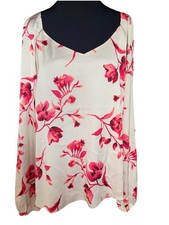 WHBM Womens Size XL Top. Multi Color Floral Patter. V-neck Long Sleeves