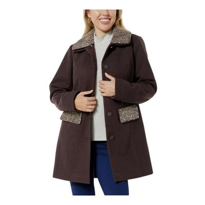 Colleen Lopez Opulence Embellished Wool Coat Brown Size Small