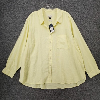 NEW Universal Thread Button Up Shirt Womens 2X Yellow Relaxed Fit Linen Blend