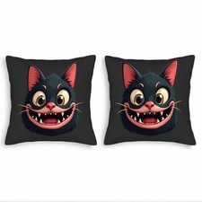 Set of 2 Throw Pillow Covers 18x18in - Cartoon Black Cat Design