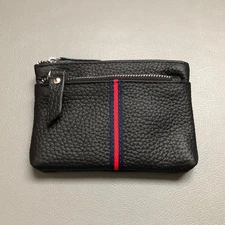 Genuine Leather Women Wallet Double Zipper Key Ring Pouch Card Holder Coin Purse