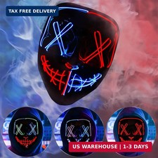 BOMLY Halloween Purge Mask Light Up Scary Mask EL Wire LED Mask for Party