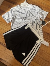 Adidas Boys Set T-shirt Shorts Size 3T Color White and Black Logo New Tags