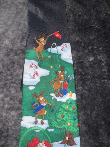 VTG YULE TIE GREETINGS Santa Golfing Holiday Hallmark Mens Tie - Picture 3 of 8