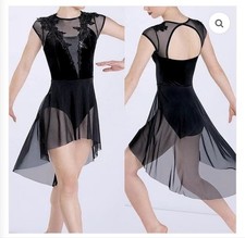Weissman Adult XS Black Lyrical Skating Dress Mesh High-Low Dance Costume