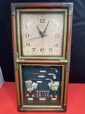 Vtg Looking Shadowbox Wood And Brass Accent Clock History Of Golf Tested