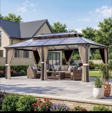 12 x 20 ft Hardtop Gazebo with Nettings and Curtains, Steel Double Roof Gazebo