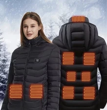 9 Area Heated Jacket XL Black Thermal Coat Reflective Liner Battery Powered NEW