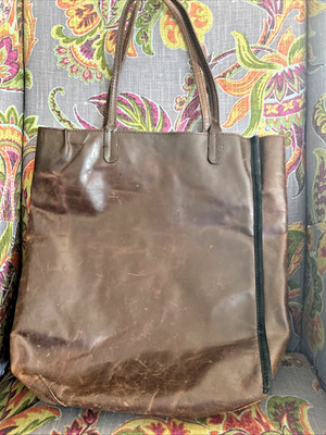 INDITEX BUFFALO BISON LEATHER BROWN LARGE TOTE BAG ZIP POCKET DIVIDER