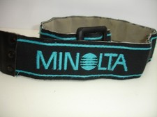 Vintage MINOLTA CAMERA NECK STRAP 1.5" wide blue logo Fair c.