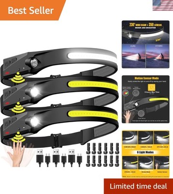 Rechargeable 3PCS Headlamp Set   Waterproof 230° Wide Beam with Motion Sensor