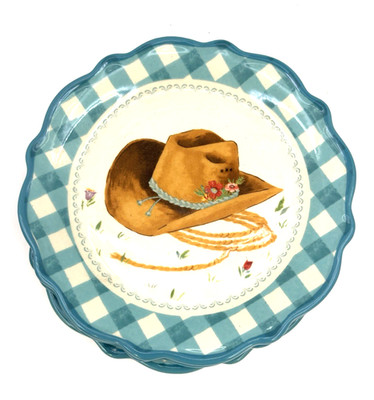 The Pioneer Woman Cowboy Hat Plate Gingham Pattern, 7'' Diameter, NEW