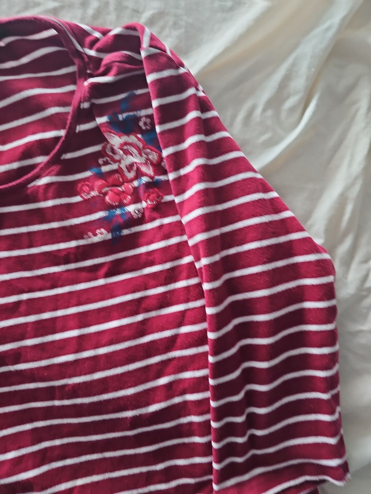 Bonmarché Red & White Striped Embroidered Top image 3