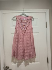 Bluheaven Lace  Ruffle Embroidered Boho Sleeveless Lined Dress Size Medium