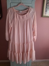 Flowy Light Pink  Babydoll  Dress With A Gathered Neckline
