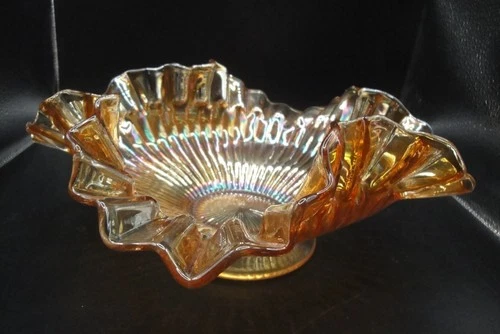 Rare Vintage c.1930's Fenton Glass Stippled Pattern Carnival Glass Ruffled Bowl