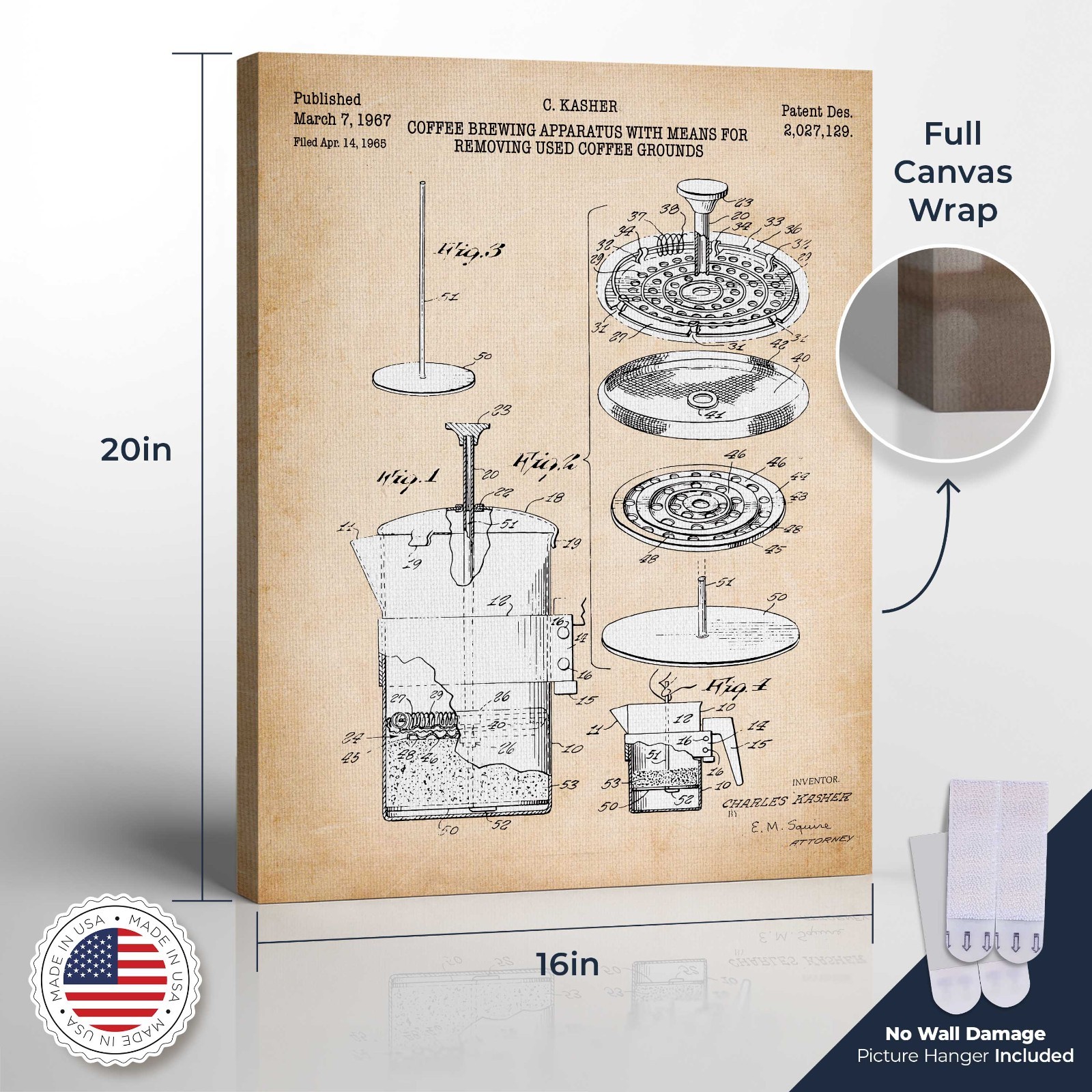 Coffee Wall Art, Coffee Pictures Wall D&eacute;cor, Patent French Press CanvasPrint