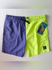 Surf Society Swim Trunks Shorts Mens Large Neon Green Purple Retro Elastic Waist — photo 1