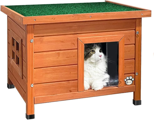 ® Casetta per Gatti in Legno Con Finestra in Plexiglas, Cuccia Da Esterno Casa p - Foto 11 di 12