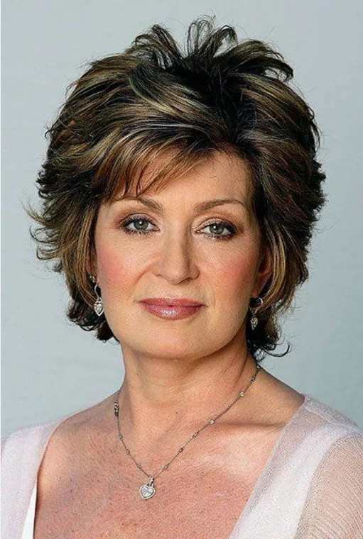 Pelucas marrones naturales cortas en capas 100 % cabello humano nuevas moda mujeres mayores 8 pulgadas Foto 4 de 4