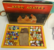 20553m Large Original Akro Agate Box No 300 With Bag and Marbles Some Oxbloods