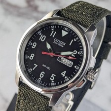 Citizen BM8180-03E Solar Quartz Men Watch Black Green Day-Date Box Papers Links