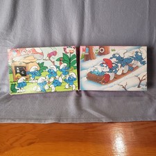 Set Of 2 Vintage Smurf 100 Piece Puzzles 1980s Milton Bradley
