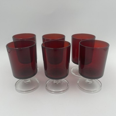 Vintage Luminarc Stielgläser Rubinrot 6er Set Wein Port Sherry Made In France