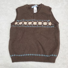 Janie and Jack Brown White Argyle Knit Sweater Vest Boy Kid 4 Classic Kidcore