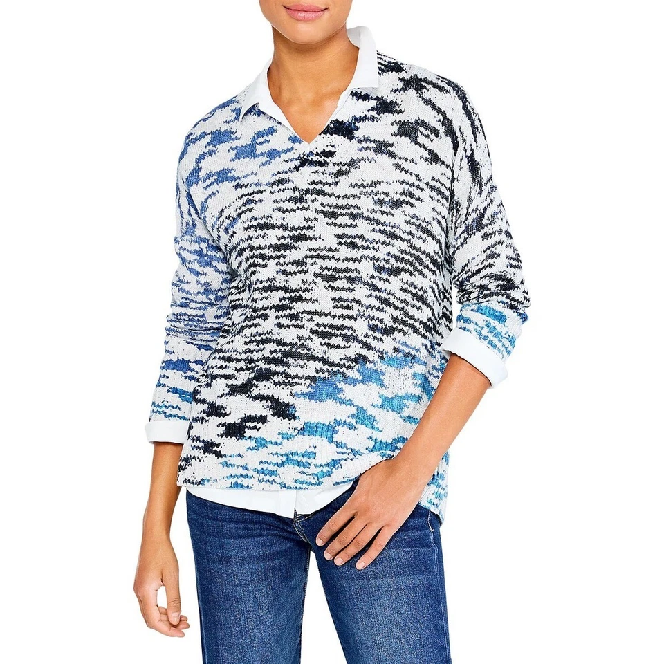 Suéter Tejido Abstracto Nic + Zoe Talla XL Cuello en V Pullover Artístico Ecléctico Boho Chic Foto 2 de 4