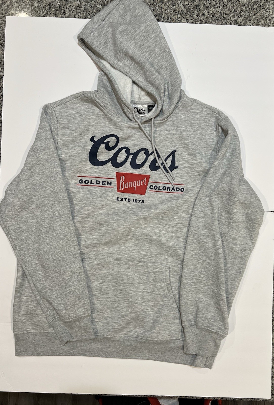 Coors Banquet Mens XL Light Gray Fleece Hoodie with Graphic Print